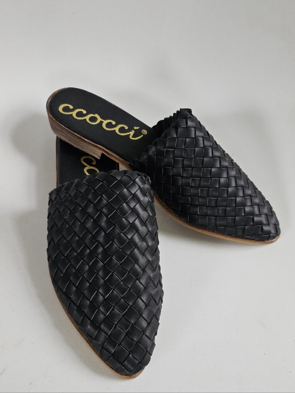 Black Woven Leather Slip-On Mules